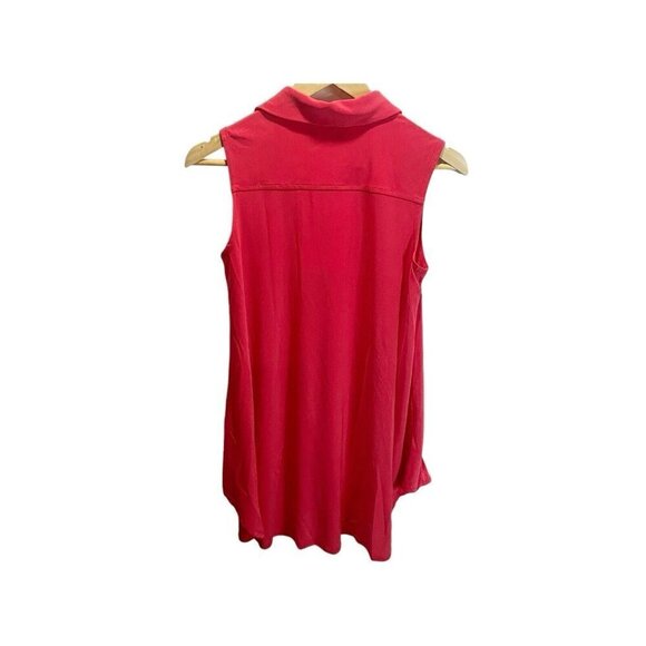 Women With Control Red XSP Tunic Collared V Neck Pockets Sleeveless Hi Low Hem - Picture 2 of 4
